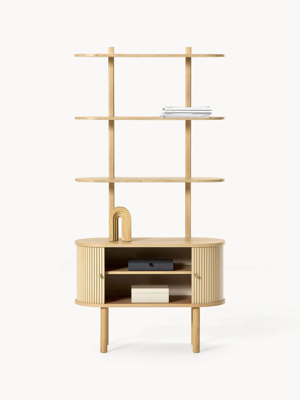 Librerías|Estanterías>Westwing Collection Estantería pequeña con frente acanalado Calary Madera de roble