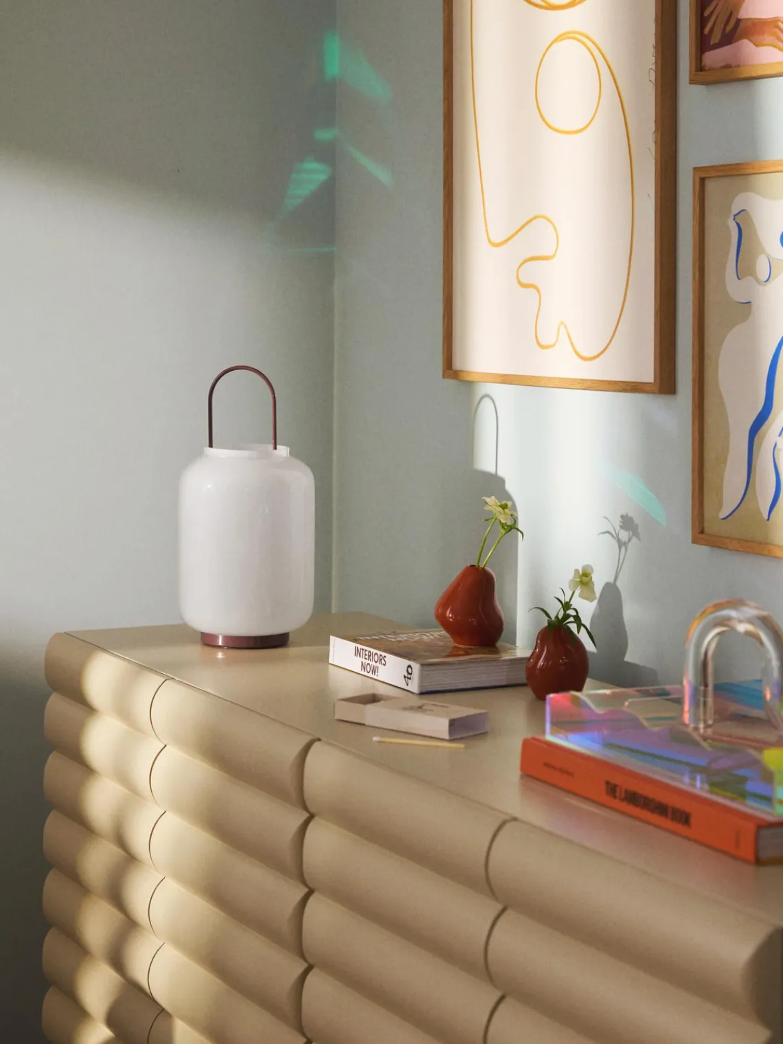 Farolillos|Jarrones>Westwing Collection Farolillo soplado Lumino, 35 cm Blanco, rojo vino