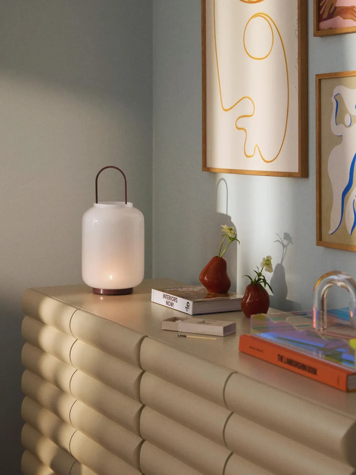 Farolillos|Jarrones>Westwing Collection Farolillo soplado Lumino, 35 cm Blanco, rojo vino