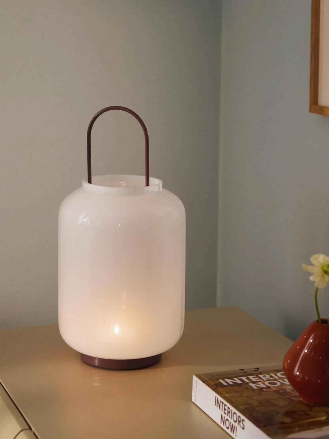 Farolillos|Jarrones>Westwing Collection Farolillo soplado Lumino, 35 cm Blanco, rojo vino