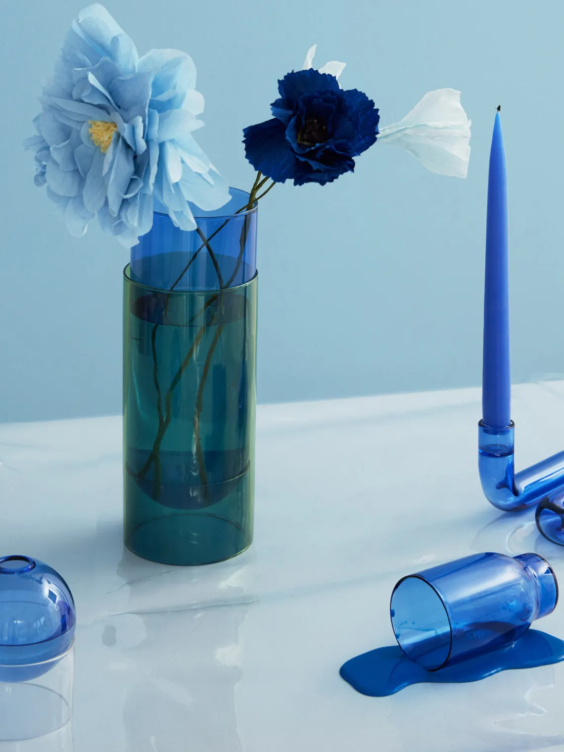 Flores Artificiales|Jarrones>Studio About Flor artificial artesanal Grand Peony Azul claro