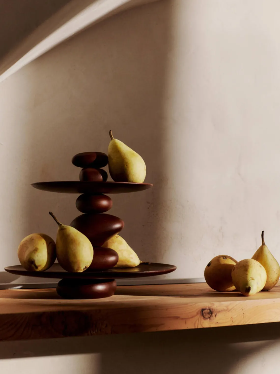 Tarteras|Vajillas Completas>Ferm Living Fuente 2 pisos de madera de haya Pebble