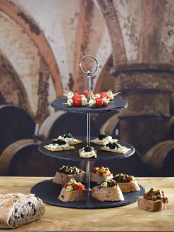 Fuente 3 pisos de pizarra Cooper Tarteras|Vajillas Completas