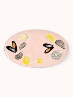 Cuencos Y Platos De Servir|Vajillas Completas>&k Amsterdam Fuente artesanal de dolomita De La Mer, 33 x 20 cm Rosa pálido, amarillo limón, negro