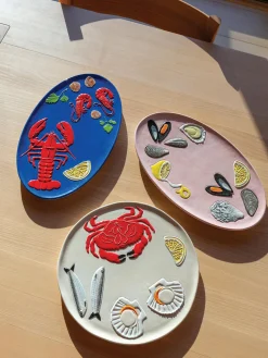 Cuencos Y Platos De Servir|Vajillas Completas>&k Amsterdam Fuente artesanal de dolomita De La Mer, 33 x 20 cm Rosa pálido, amarillo limón, negro