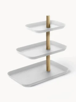 Tarteras|Vajillas Completas>Yamazaki Fuente de metal Tower Blanco, madera de fresno clara