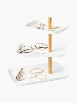 Tarteras|Vajillas Completas></noscript>Yamazaki Fuente de metal Tower Blanco, madera de fresno clara