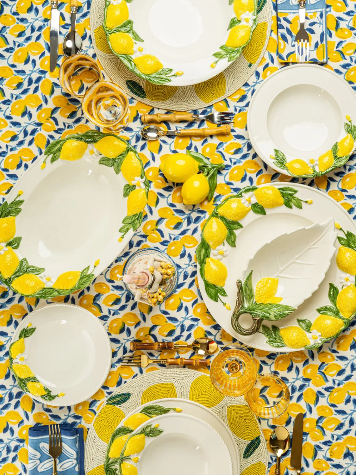 Bandejas|Vajillas Completas>Les Ottomans Fuente pintada a mano Lemon