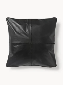 Cojines Decorativos|Cojines Decorativos>Westwing Collection Funda de almohada artesanal de cuero Raven Cuero negro