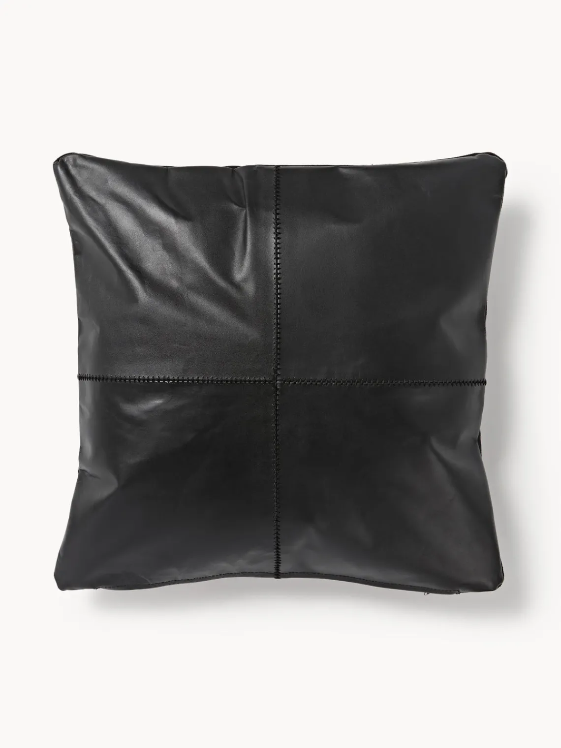 Cojines Decorativos|Cojines Decorativos>Westwing Collection Funda de almohada artesanal de cuero Raven Cuero negro