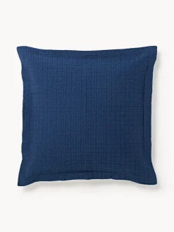 Cojines Decorativos|Mantas>Westwing Collection Funda de almohada con dobladillo texturizada Orville Azul oscuro