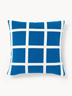 Cojines Decorativos|Mantas>Westwing Collection Funda de cojín a cuadros Edison Azul real, blanco Off White