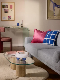 Cojines Decorativos|Mantas>Westwing Collection Funda de cojín a cuadros Edison Azul real, blanco Off White