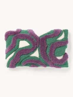 Mantas|Cojines Decorativos>Westwing Collection Funda de cojín artesanal con tejido capitoné Jiri Lila, verde turquesa