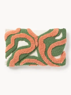 Mantas|Cojines Decorativos>Westwing Collection Funda de cojín artesanal con tejido capitoné Jiri Melocotón, verde