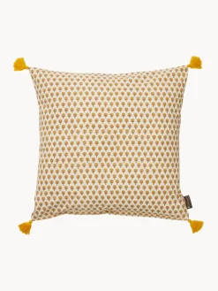 Cojines Decorativos|Mantas>Bungalow Funda de cojín artesanal con diseño floral Honey Blanco crema, tonos amarillos y verdes