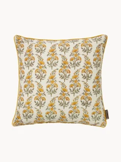 Cojines Decorativos|Mantas>Bungalow Funda de cojín artesanal con diseño floral Honey Blanco crema, tonos amarillos y verdes