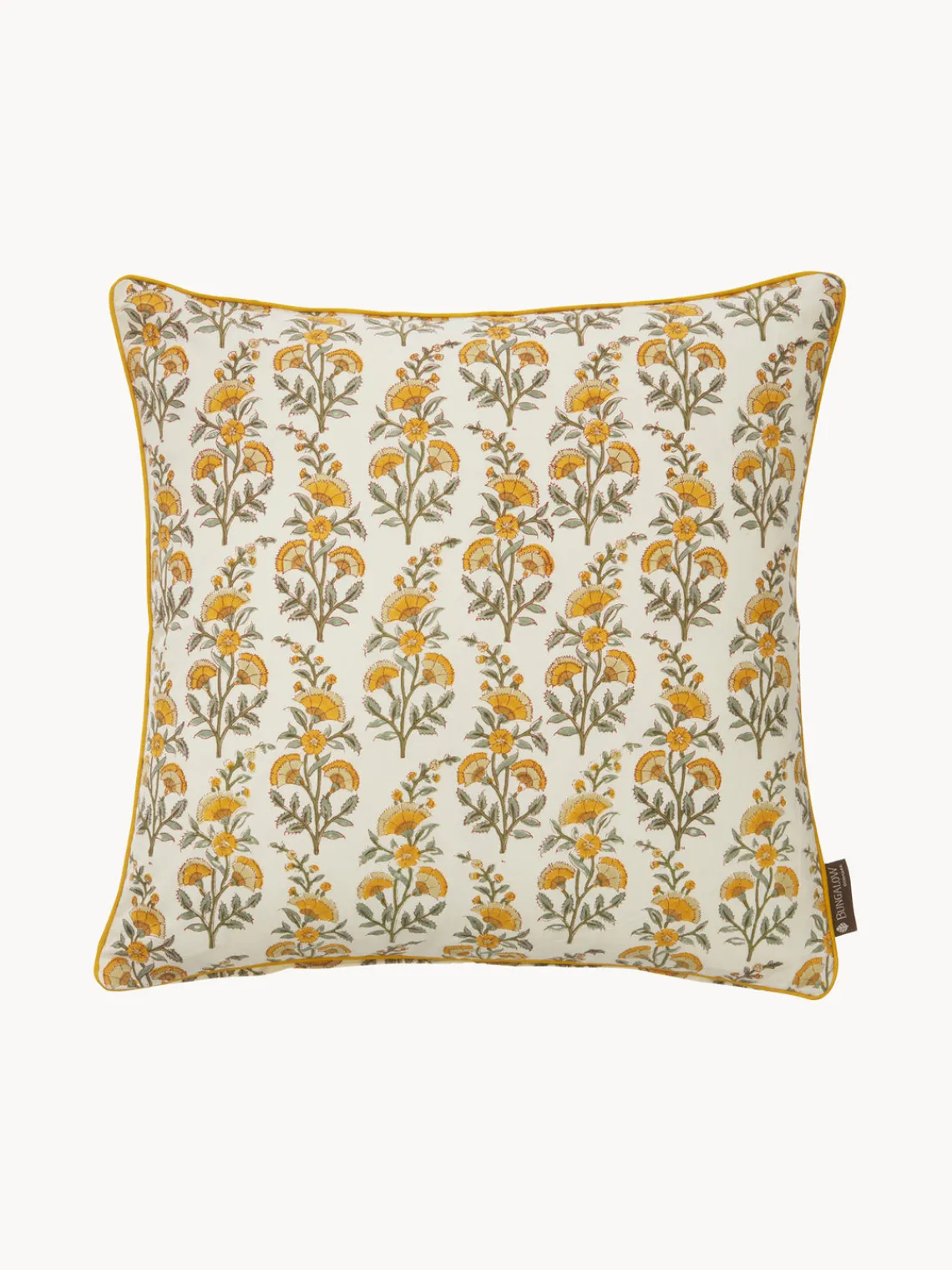 Cojines Decorativos|Mantas>Bungalow Funda de cojín artesanal con diseño floral Honey Blanco crema, tonos amarillos y verdes