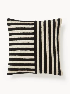 Mantas|Cojines Decorativos>Westwing Collection Funda de cojín artesanal con rayas bordadas Henry Negro, Off White