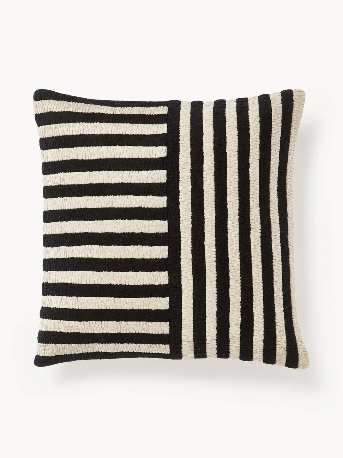 Mantas|Cojines Decorativos>Westwing Collection Funda de cojín artesanal con rayas bordadas Henry Negro, Off White