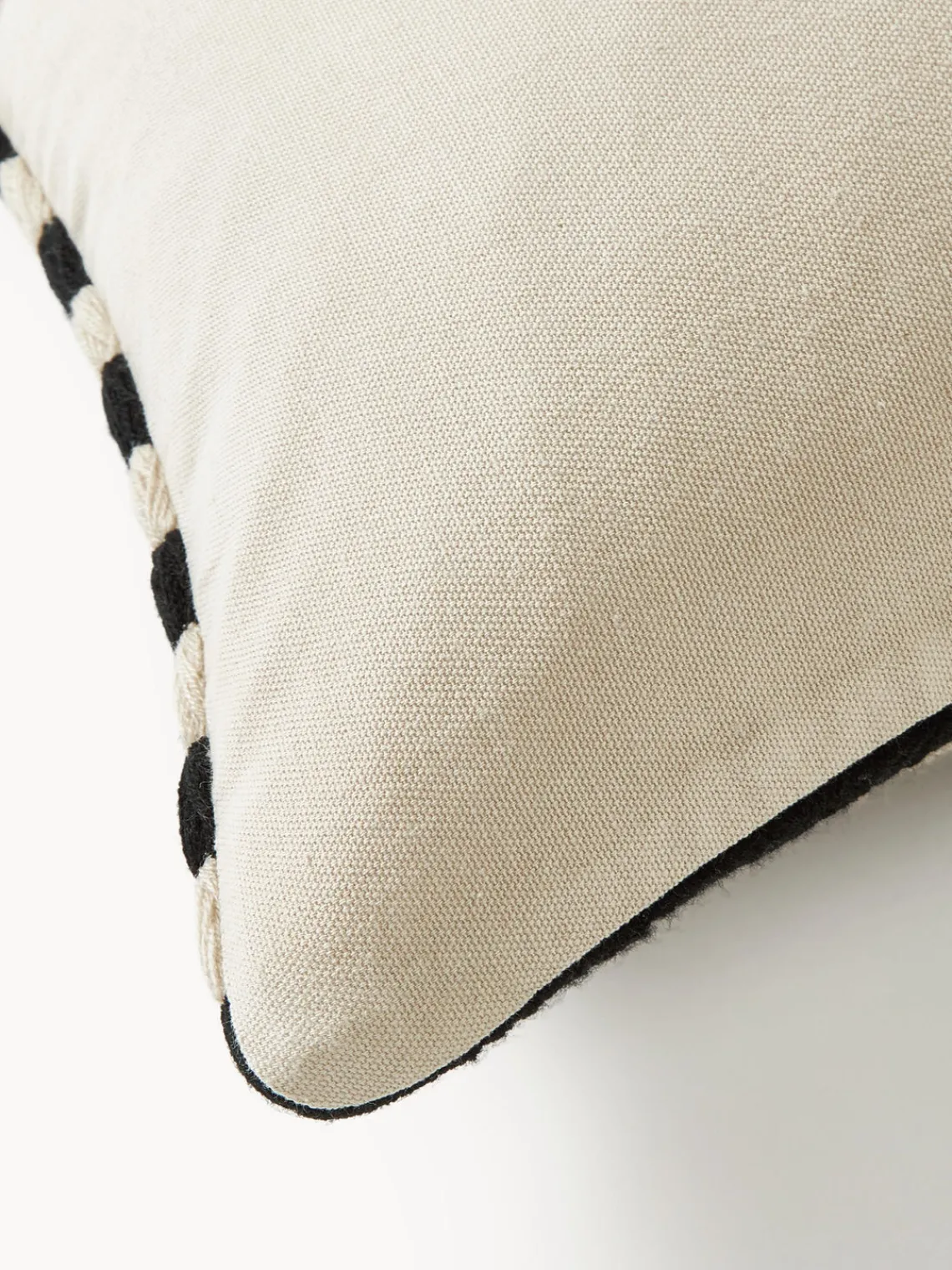 Mantas|Cojines Decorativos>Westwing Collection Funda de cojín artesanal con rayas bordadas Henry Negro, Off White