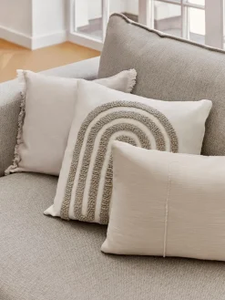 Cojines Decorativos|Cojines Decorativos>Westwing Collection Funda de cojín artesanal de algodón con costuras decorativas Terre Beige claro