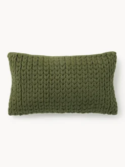 Cojines Decorativos|Mantas>Westwing Collection Funda de cojín artesanal de punto grueso Adyna, 30x50 cm Verde oscuro