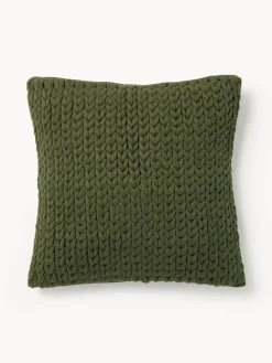 Cojines Decorativos|Mantas>Westwing Collection Funda de cojín artesanal de punto grueso Adyna Verde oscuro