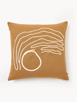 Cojines Decorativos|Mantas>Ferm Living Funda de cojín artesanal de algodón ecológico Jot Marrón, blanco