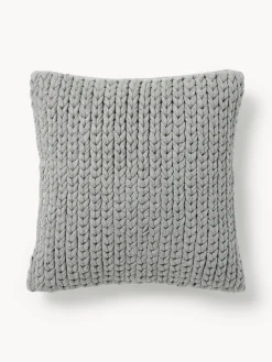 Cojines Decorativos|Mantas>Westwing Collection Funda de cojín artesanal de punto grueso Adyna Gris oscuro