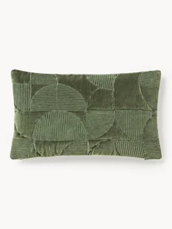 Cojines Decorativos|Cojines Decorativos>Westwing Collection Funda de cojín bordada con estampado geométrico Verina Verde oscuro