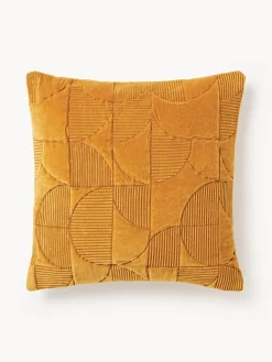 Cojines Decorativos|Mantas>Westwing Collection Funda de cojín bordada con estampado geométrico Verina Ocre
