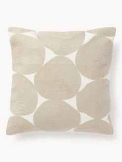 Mantas|Cojines Decorativos>Westwing Collection Funda de cojín bordada de algodón Bardia Beige, blanco Off White