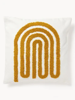 Mantas|Cojines Decorativos>Westwing Collection Funda de cojín bordada de algodón texturizada Vahid Ocre