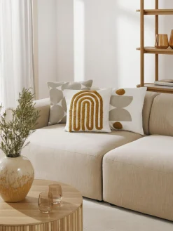 Mantas|Cojines Decorativos>Westwing Collection Funda de cojín bordada de algodón texturizada Vahid Ocre