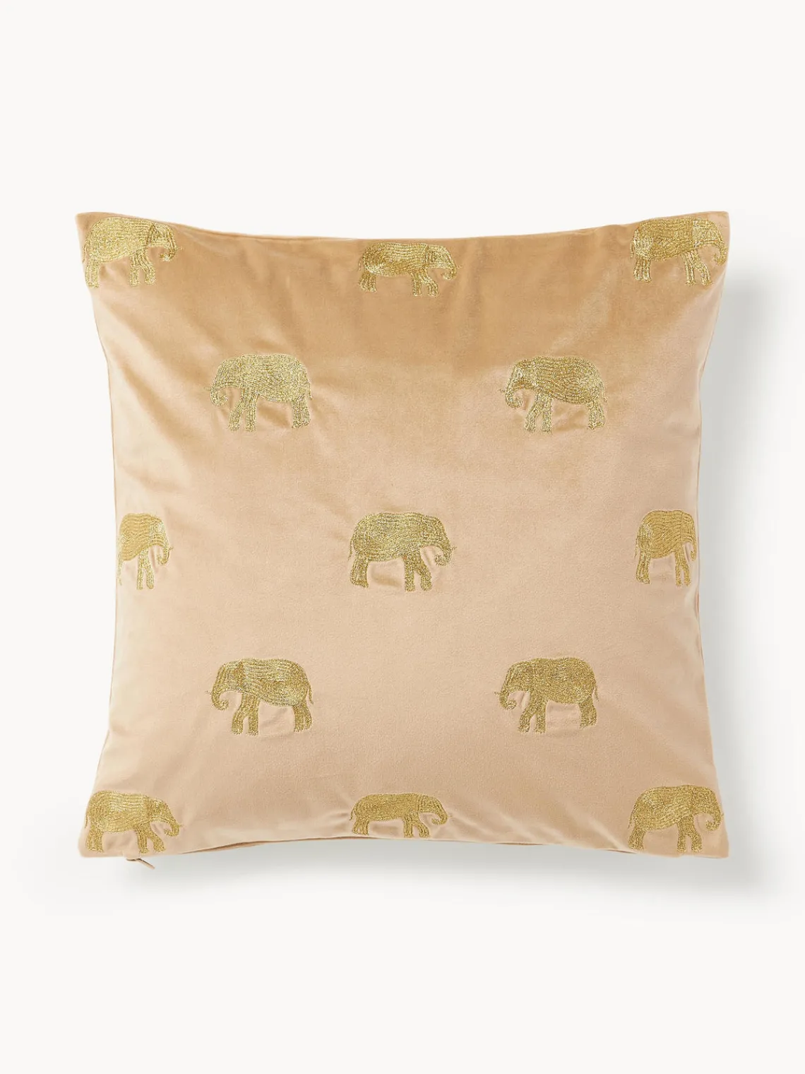 Cojines Decorativos|Mantas>Westwing Collection Funda de cojín bordada de terciopelo Elefco Beige, dorado