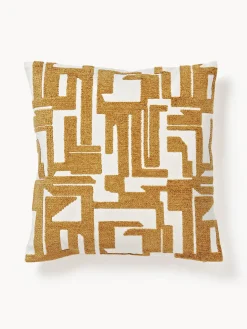Mantas|Cojines Decorativos>Westwing Collection Funda de cojín bordada de chenilla Fran Amarillo mostaza, blanco Off White