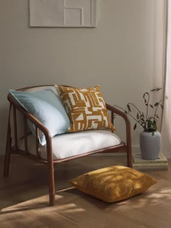 Mantas|Cojines Decorativos>Westwing Collection Funda de cojín bordada de chenilla Fran Amarillo mostaza, blanco Off White