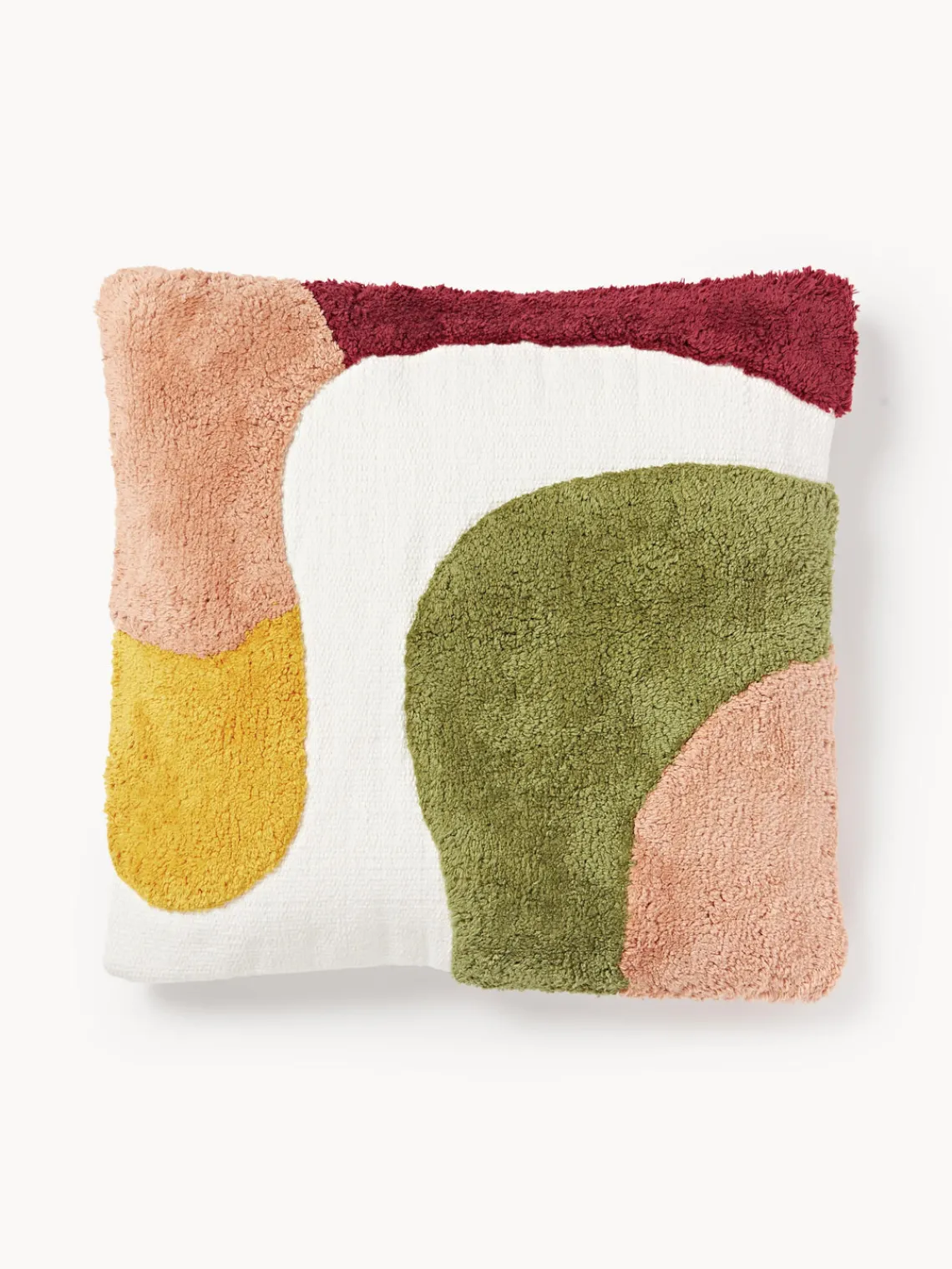 Cojines Decorativos|Mantas>Westwing Collection Funda de cojín capitoné con mechones decorativos Malu Verde, amarillo sol, tonos rojos, blanco crema