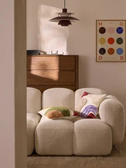 Cojines Decorativos|Mantas>Westwing Collection Funda de cojín capitoné con mechones decorativos Malu Verde, amarillo sol, tonos rojos, blanco crema