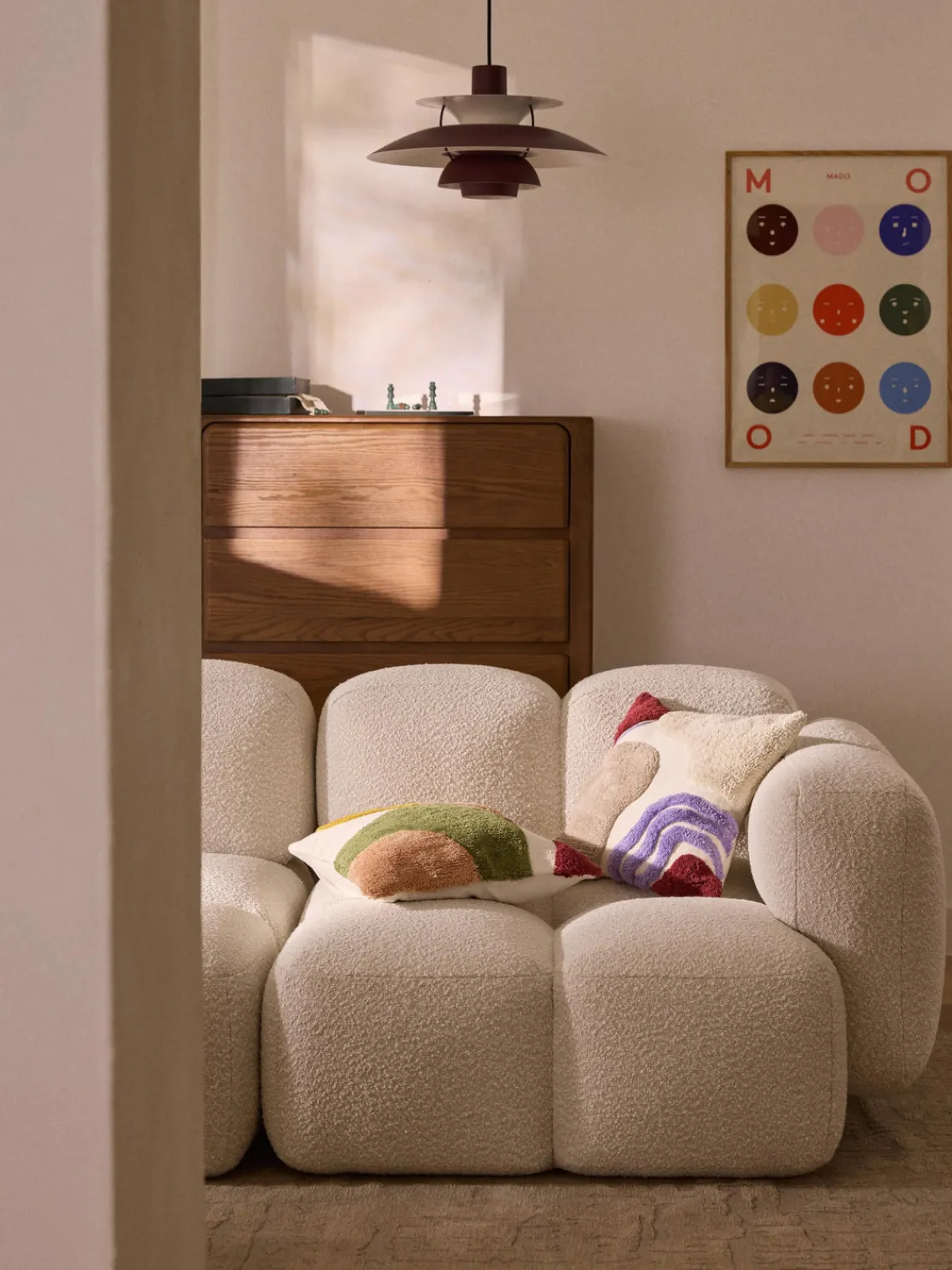 Cojines Decorativos|Mantas>Westwing Collection Funda de cojín capitoné con mechones decorativos Malu Verde, amarillo sol, tonos rojos, blanco crema