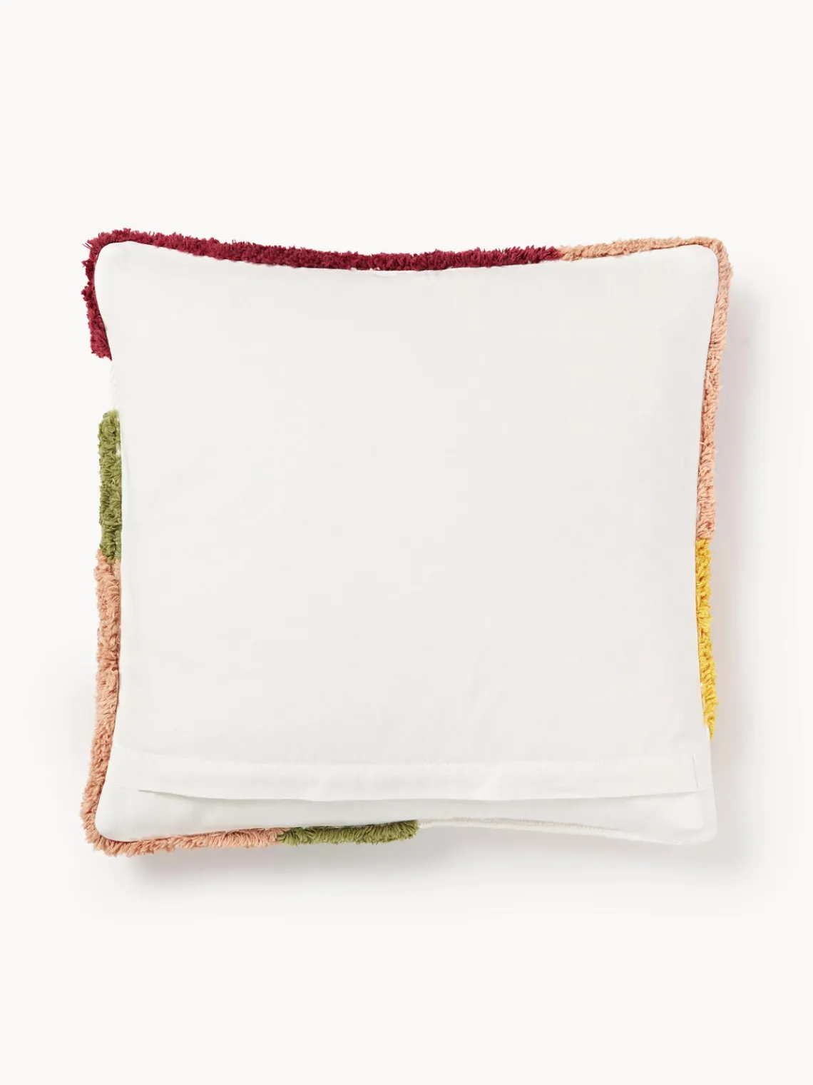 Cojines Decorativos|Mantas>Westwing Collection Funda de cojín capitoné con mechones decorativos Malu Verde, amarillo sol, tonos rojos, blanco crema