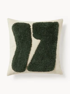 Cojines Decorativos|Mantas>Westwing Collection Funda de cojín con estampado abstracto Flick Verde oscuro, blanco crema