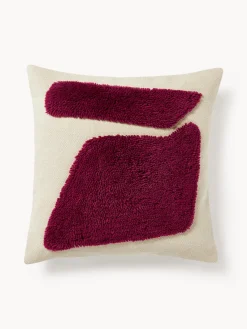 Cojines Decorativos|Mantas>Westwing Collection Funda de cojín con estampado abstracto Flick Rojo vino, blanco crema