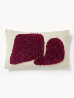 Cojines Decorativos|Mantas>Westwing Collection Funda de cojín con estampado abstracto Flick Rojo vino, blanco crema