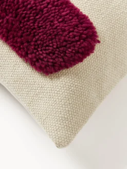 Cojines Decorativos|Mantas></noscript>Westwing Collection Funda de cojín con estampado abstracto Flick Rojo vino, blanco crema