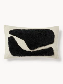 Cojines Decorativos|Mantas>Westwing Collection Funda de cojín con estampado abstracto Flick Negro, blanco crema