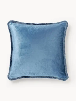 Cojines Decorativos|Mantas>Westwing Collection Funda de cojín con flecos Nikita Azul claro