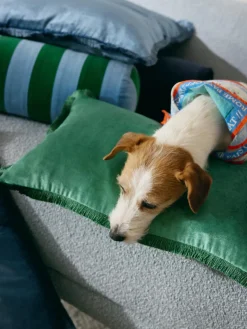 Cojines Decorativos|Mantas></noscript>Westwing Collection Funda de cojín con flecos Nikita Azul claro