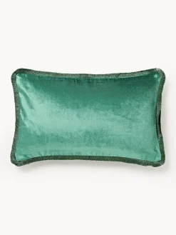 Cojines Decorativos|Mantas>Westwing Collection Funda de cojín con flecos Nikita Verde oscuro